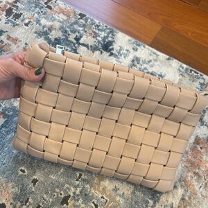 Elegant Tan Woven Faux Leather Clutch
